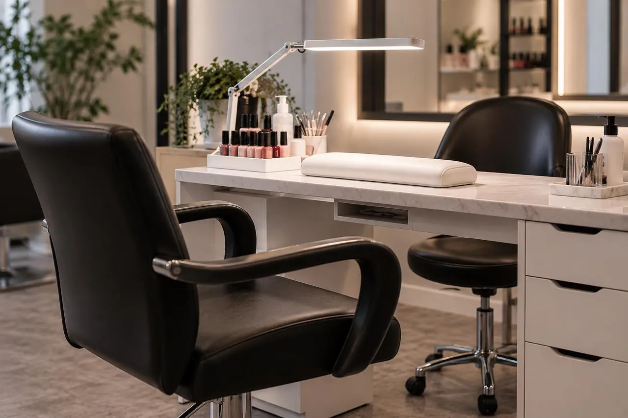 The beauty room and nail table available to rent at CHAIR, Wylde Green