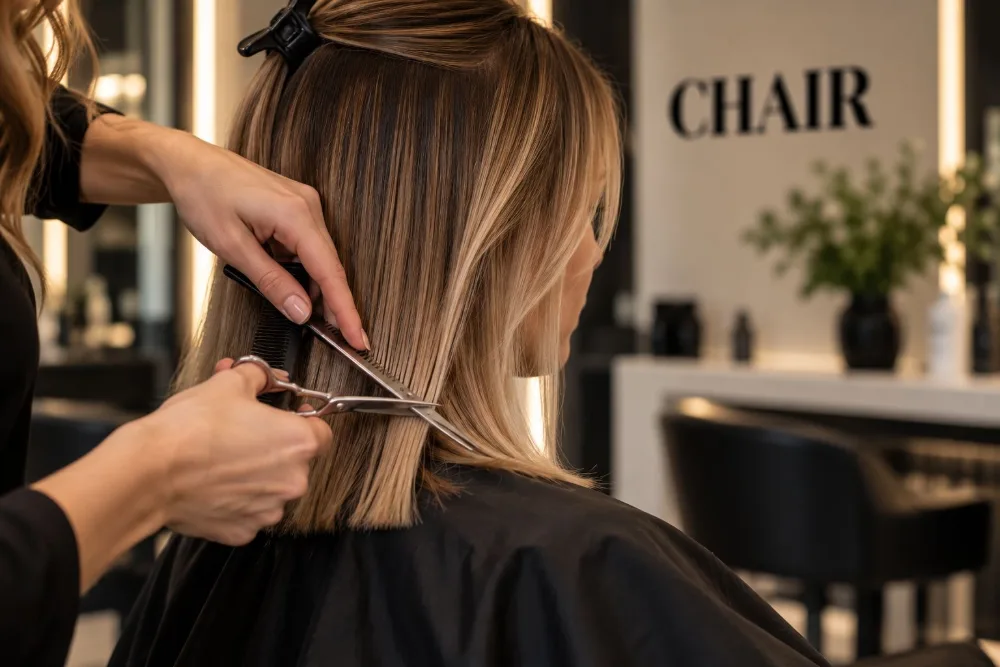 A precision cut being finished at CHAIR Hair Salon, Wylde Green A precision cut being finished at CHAIR Hair Salon, Wylde Green